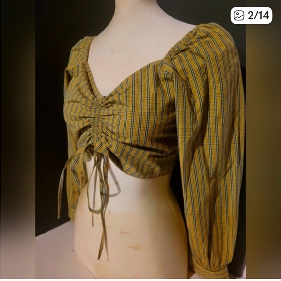 Levi's Yellow Striped Ruched Crop Blouse - Picture 2 of 14
